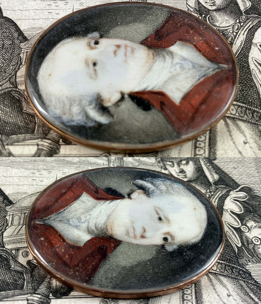 Antique 18th C Georgian Portrait Miniature Set in 18k Bracelet or Necklace Clasp