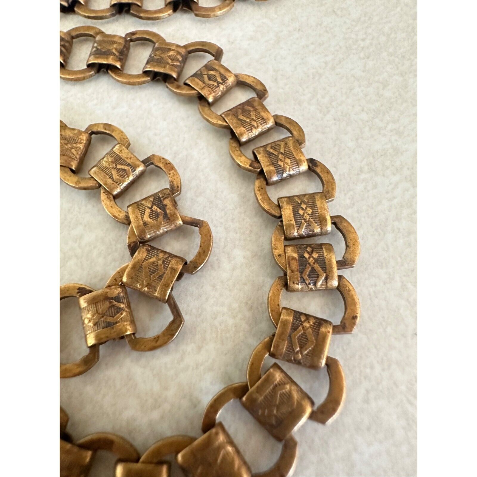 Antique Victorian 1800s rose gold filled book chain link extra long 60" necklace