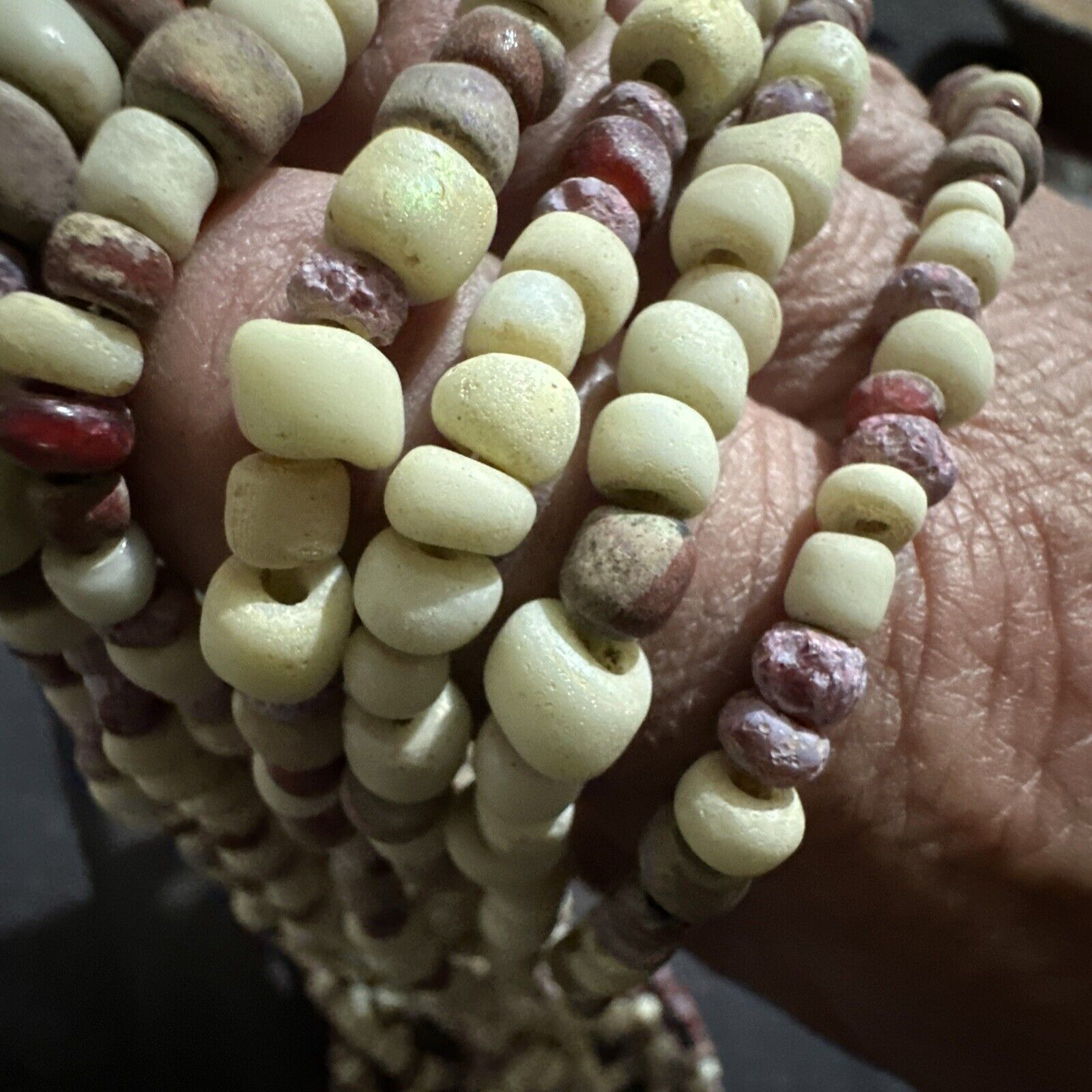 white heart trade beads 1700s Total Of  8 Strands 28” Each