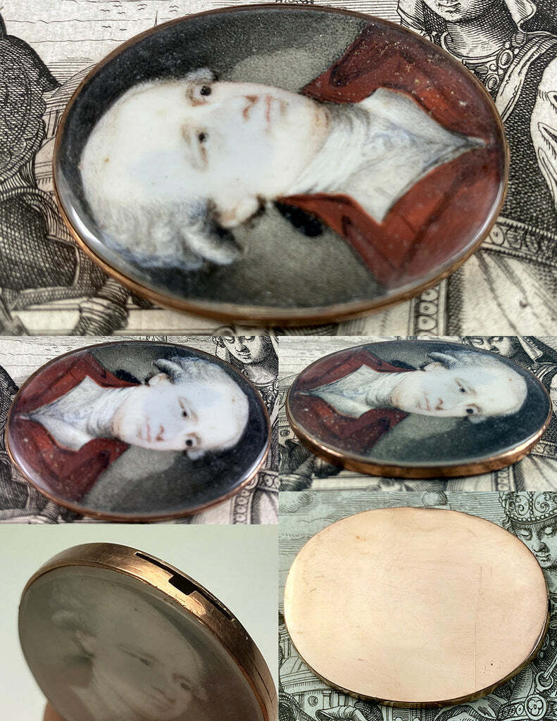 Antique 18th C Georgian Portrait Miniature Set in 18k Bracelet or Necklace Clasp
