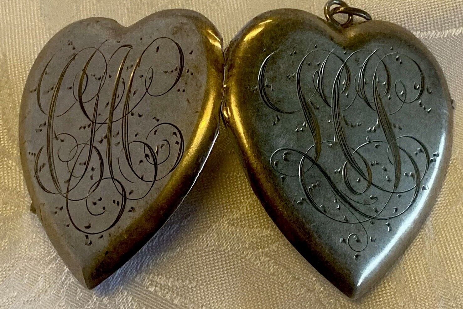 Victorian Antique 1800's Locket Mourning Necklace Photo/Hair Monogram BIG HEART
