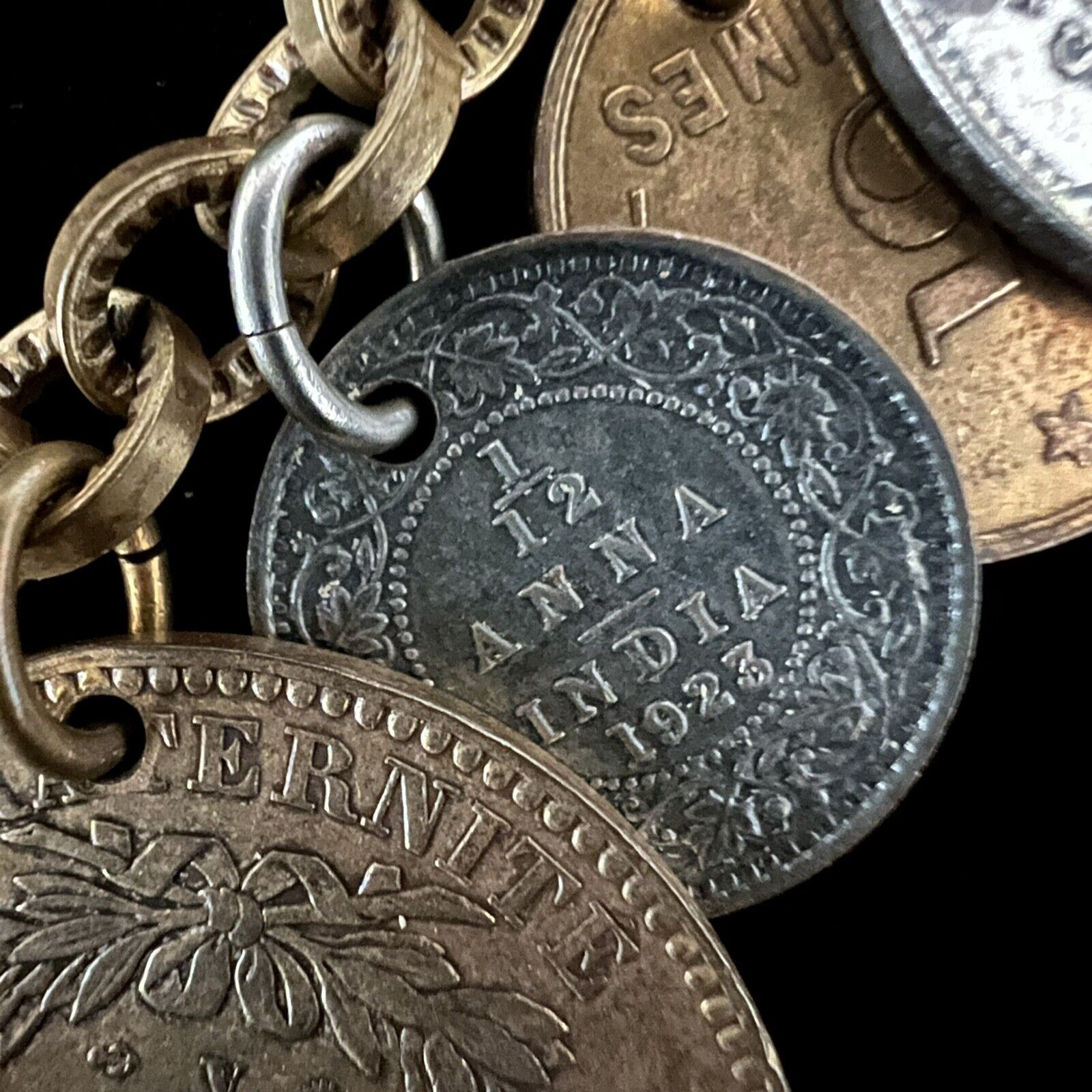 Vintage Monet Jewelers Coin Necklace & Bracelet Set Coins Late 1800s-Early 1900s