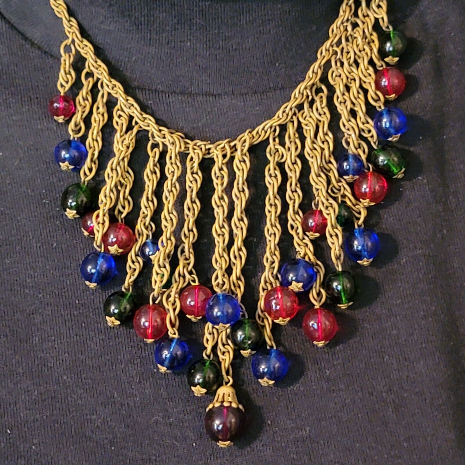Stunning Victorian Glass Massive Bib Necklace,  1800s Rare Collectible, Colorful