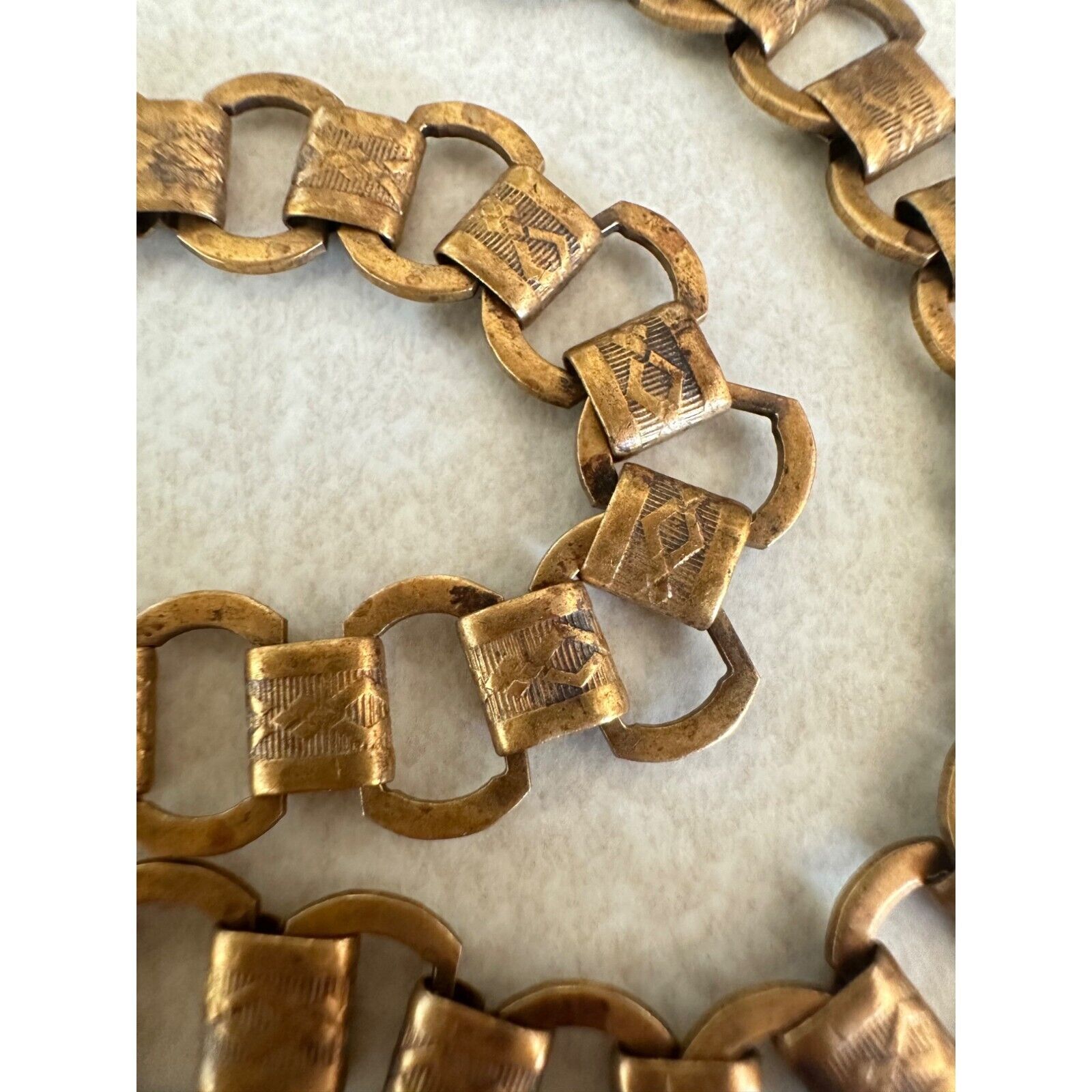 Antique Victorian 1800s rose gold filled book chain link extra long 60" necklace