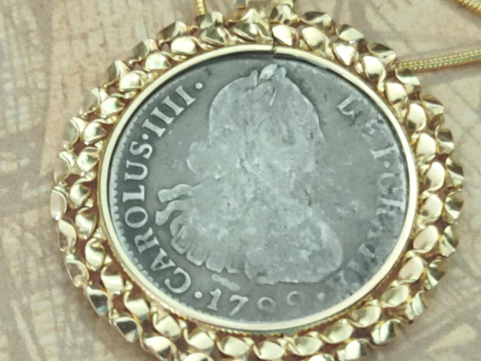  1792 Spanish Peruvia 2Reales Silver Coin Pendant & Gold Filled Chain w COA &Box