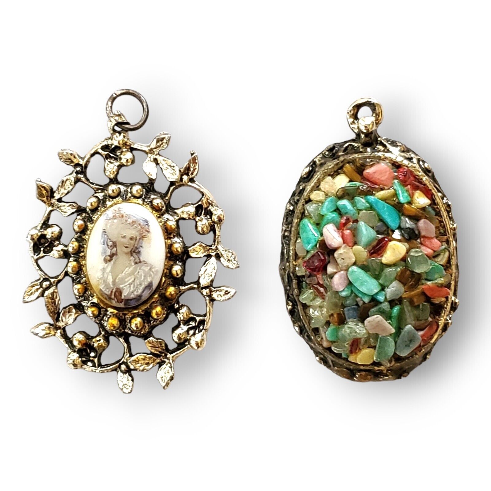 Vintage Collectable Artisan Silver Marie Antoinette & Multistone Pendant Lot 2 