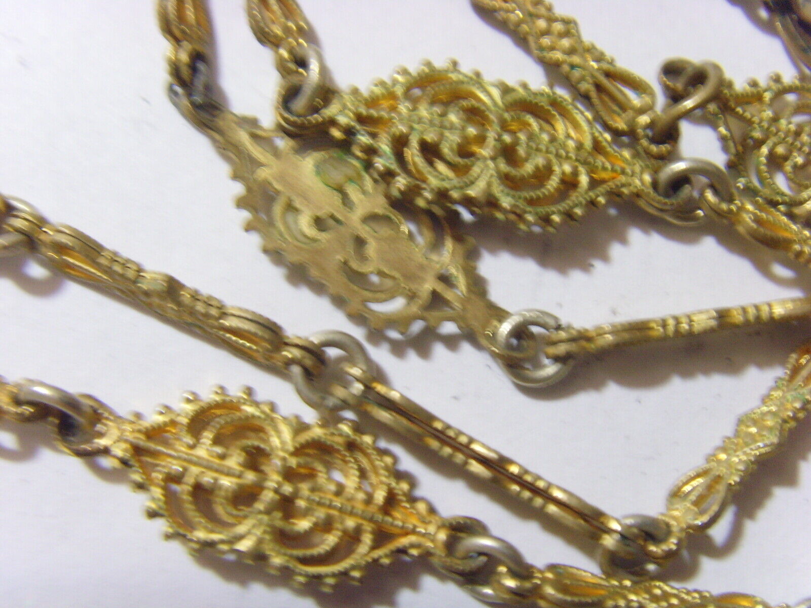 1700s antique scarce gold tone metal filigree cross pendant necklace fv1745