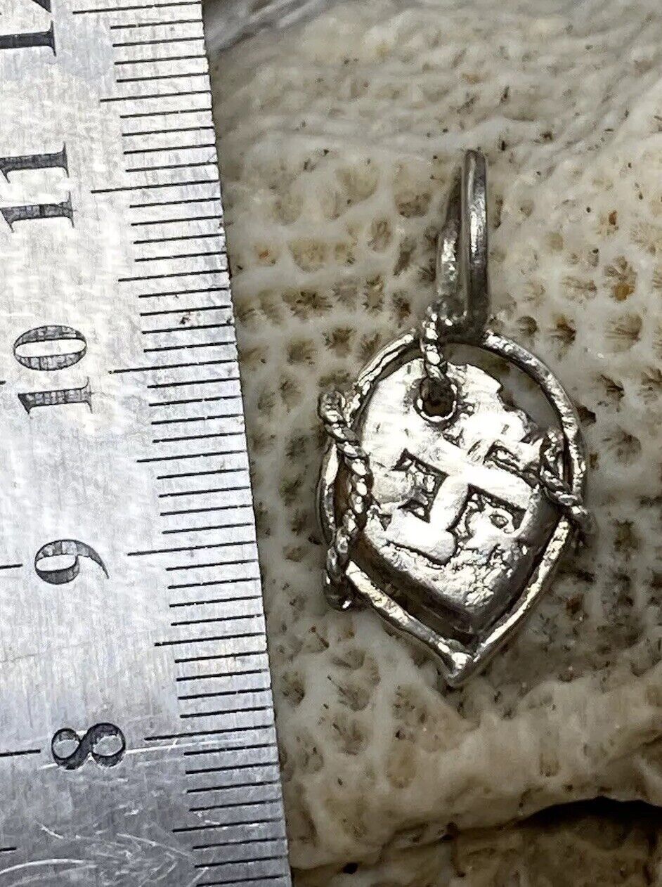 Authentic Spanish-Colonial Half-Real Silver Shipwreck Cob Coin in Bezel Pendant
