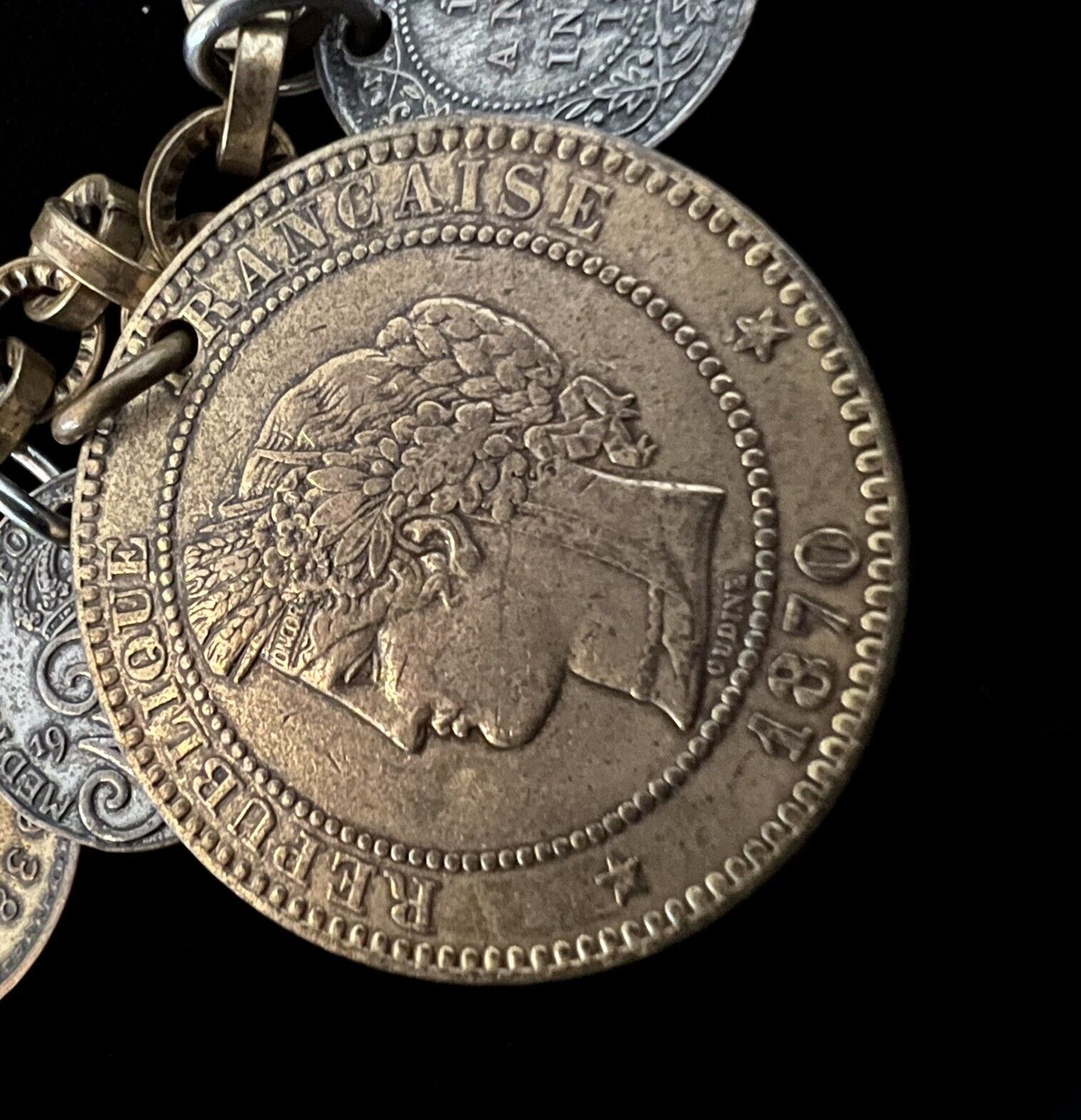 Vintage Monet Jewelers Coin Necklace & Bracelet Set Coins Late 1800s-Early 1900s