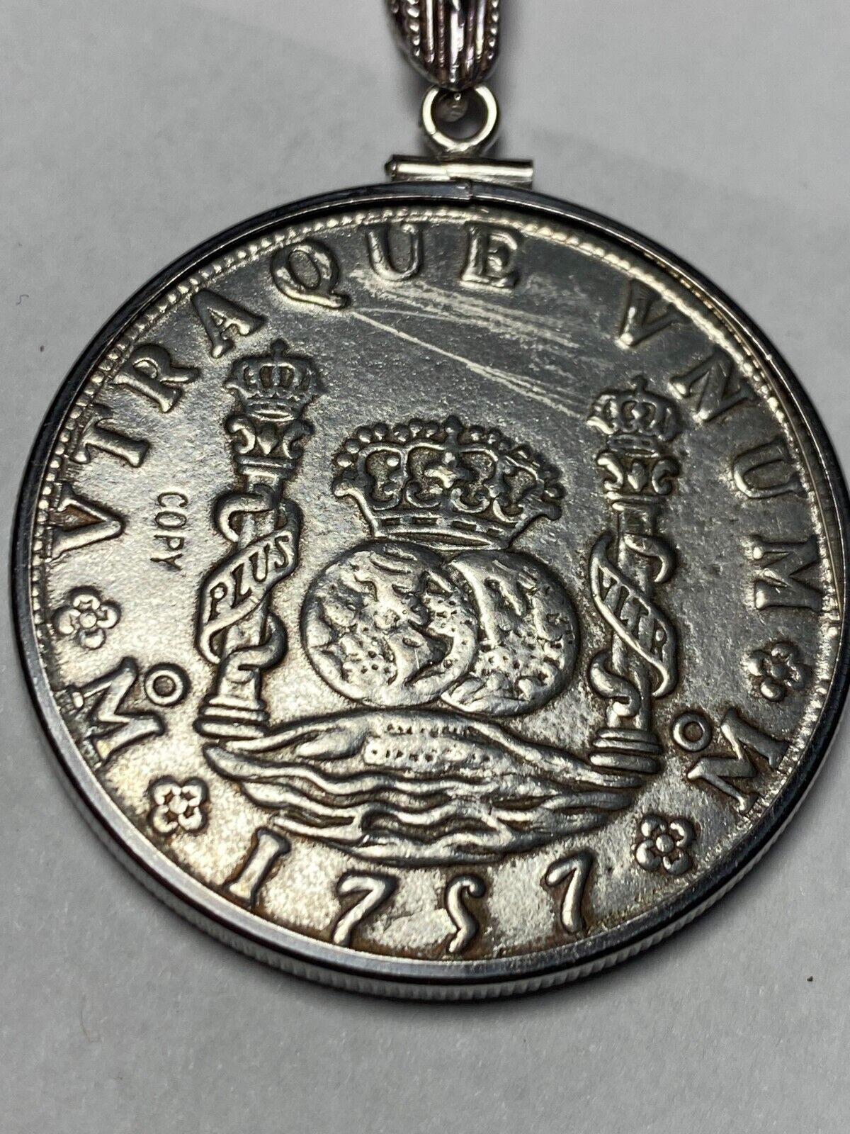Cool Huge VTG Replica Coin 1700s Mexican Reale Pendant Set in Sterling Silver