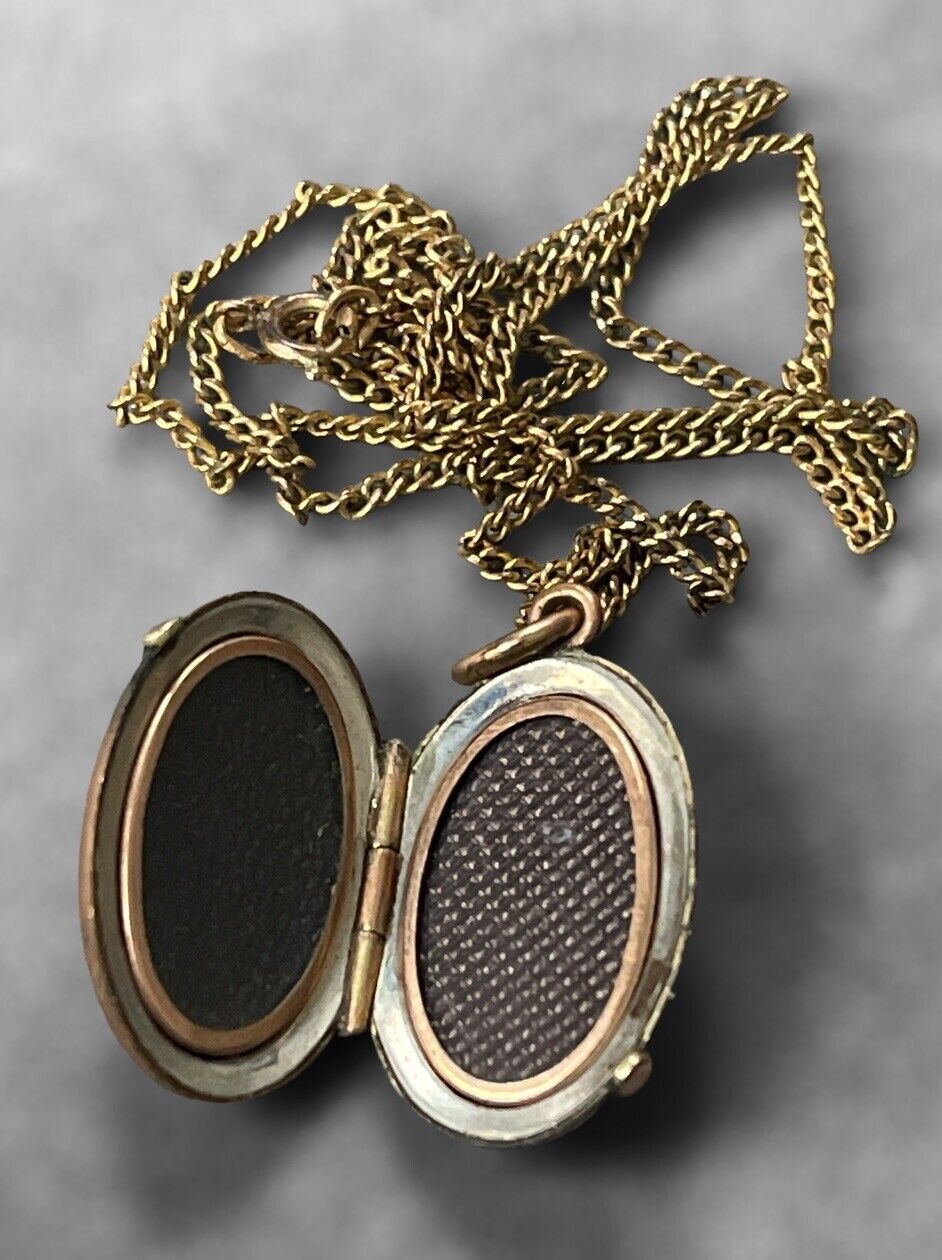 Antique Victorian 1800’s Taille D'epargne Photo Locket Enamel Necklace