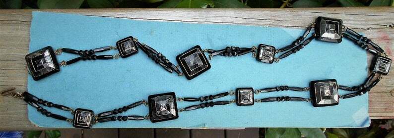 Black Jet Glass 38" necklace/BELT. Victorian 110 Beautiful Beads Handmade 1800s
