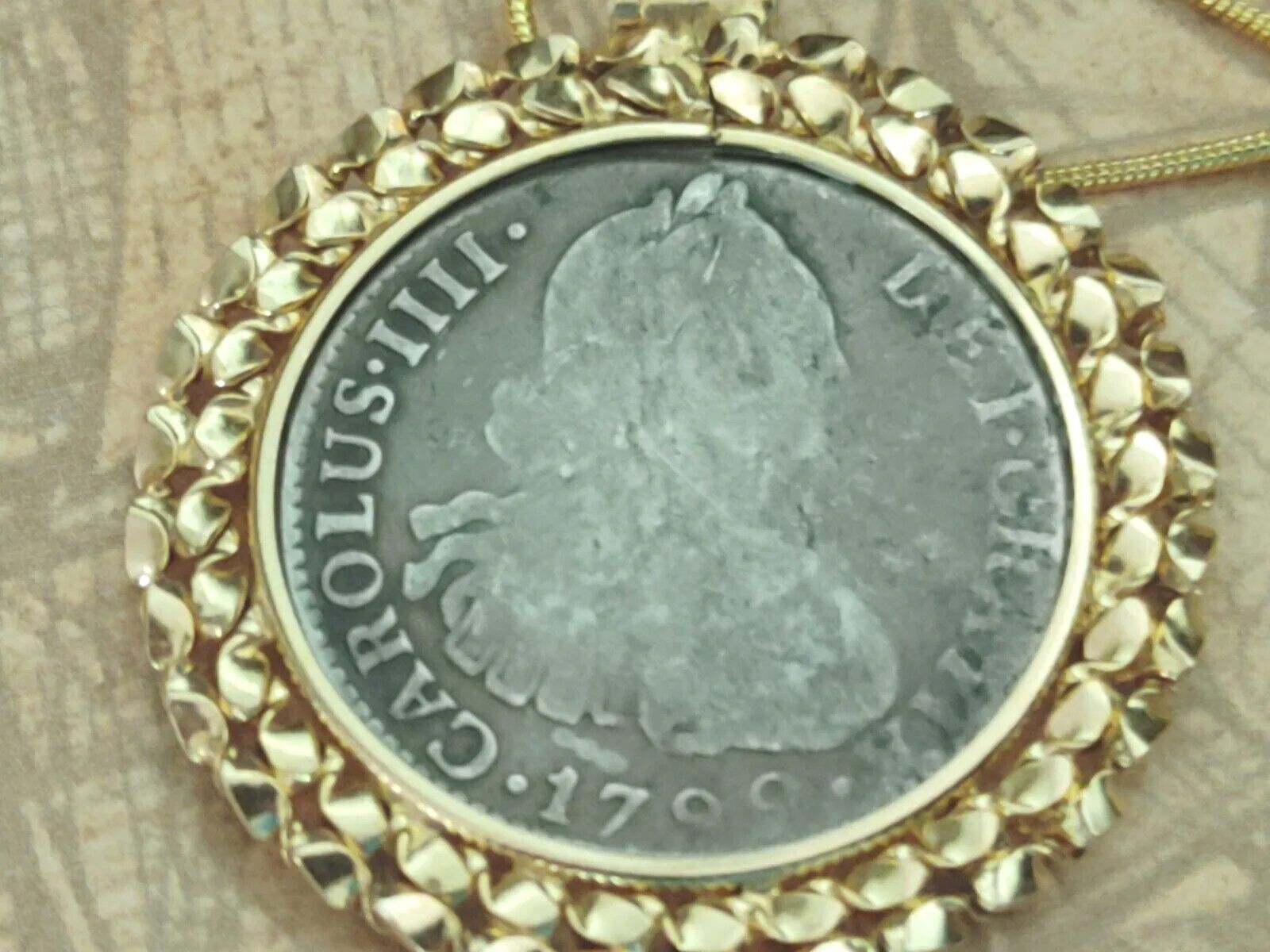  1792 Spanish Peruvia 2Reales Silver Coin Pendant & Gold Filled Chain w COA &Box