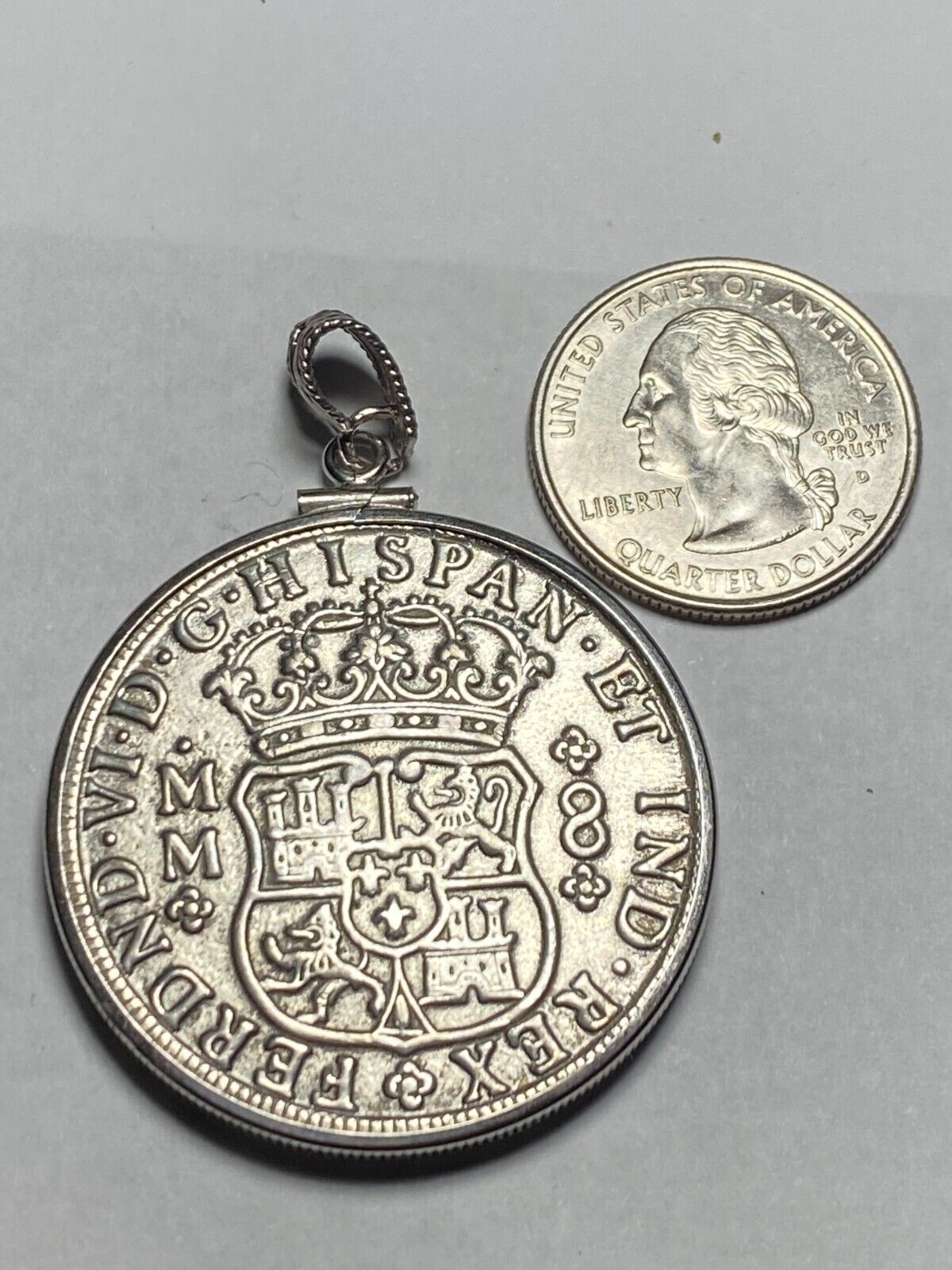 Cool Huge VTG Replica Coin 1700s Mexican Reale Pendant Set in Sterling Silver