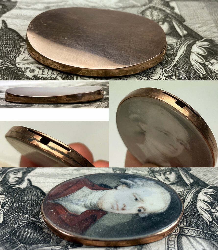Antique 18th C Georgian Portrait Miniature Set in 18k Bracelet or Necklace Clasp
