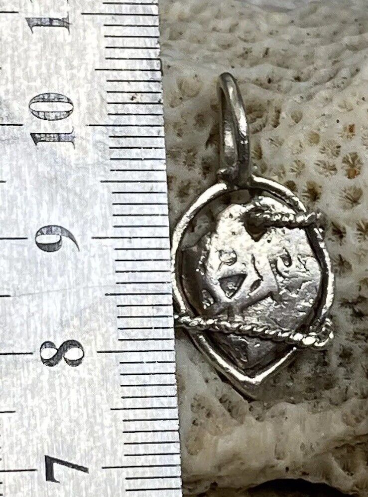 Authentic Spanish-Colonial Half-Real Silver Shipwreck Cob Coin in Bezel Pendant