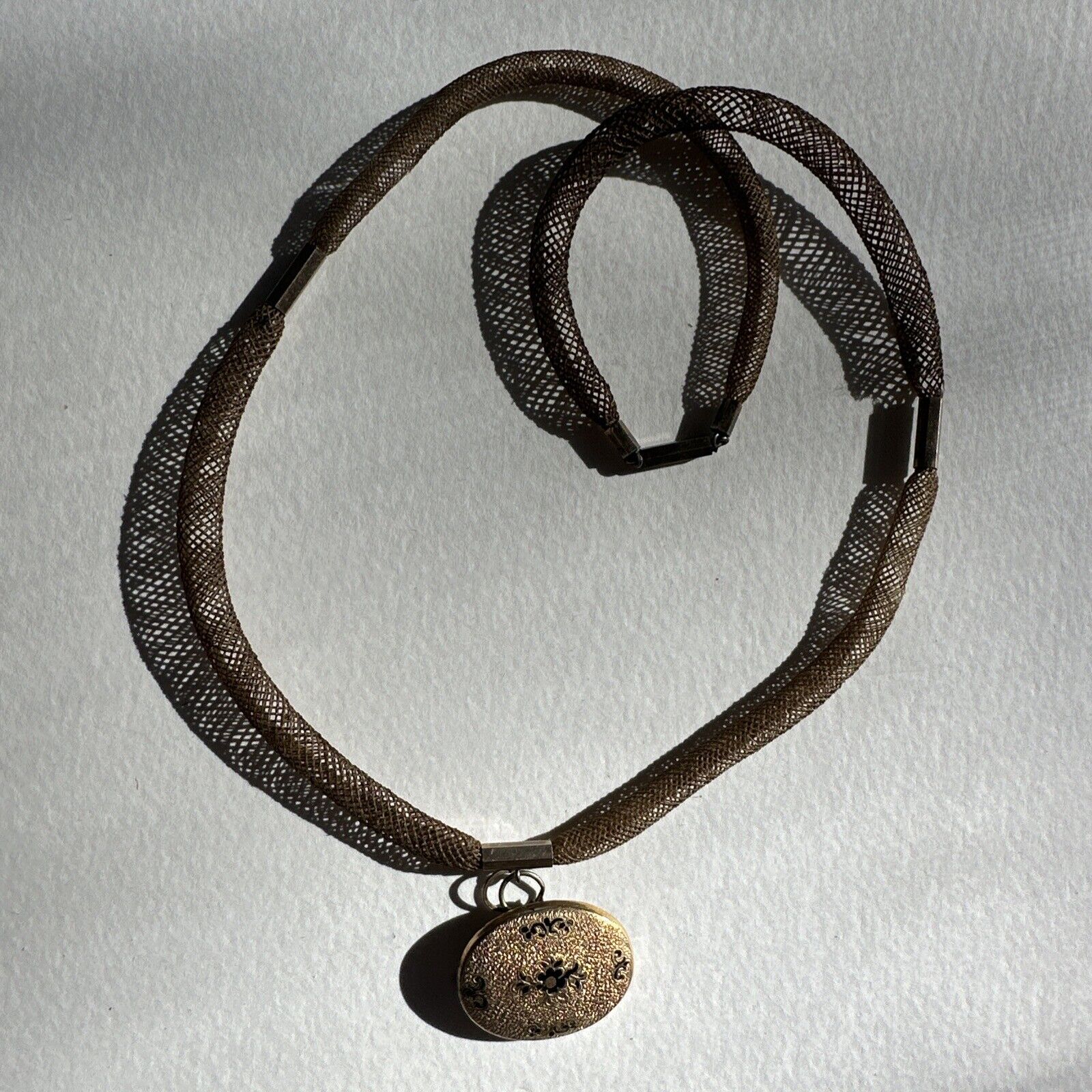 Antique 1800's Woven Hair 22" Necklace With Gold Hinges And Pendant