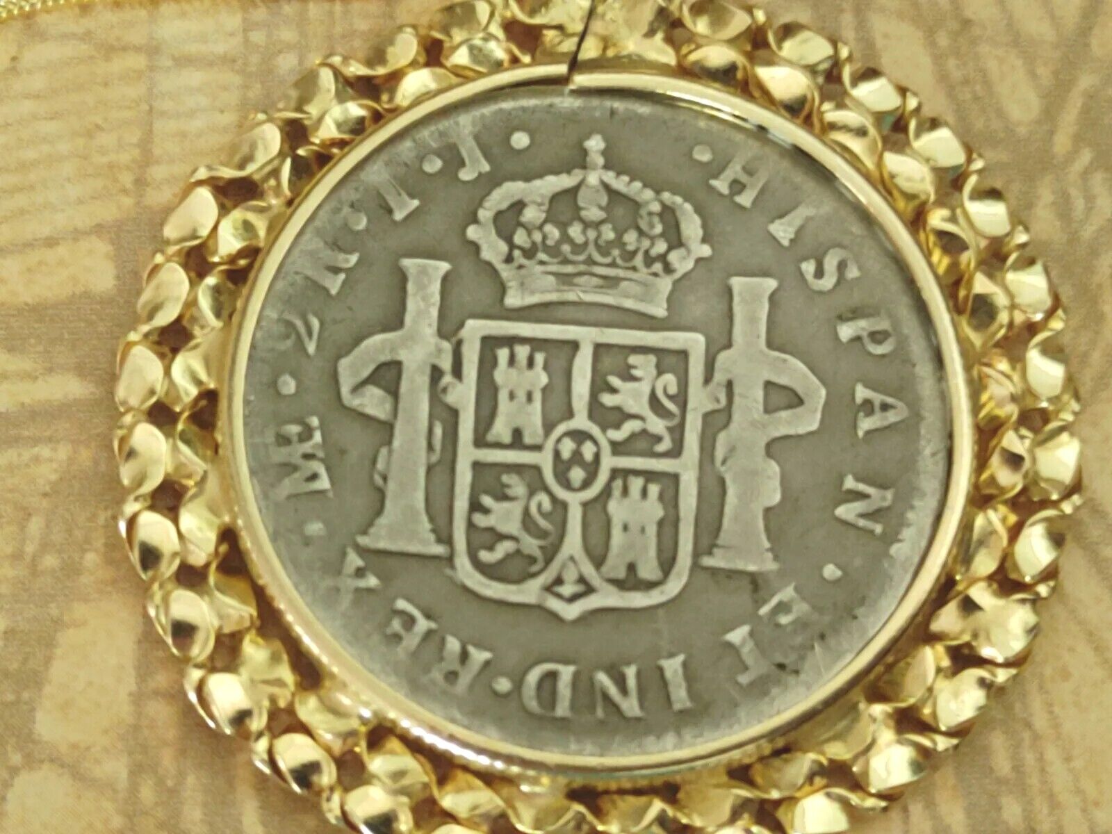  1792 Spanish Peruvia 2Reales Silver Coin Pendant & Gold Filled Chain w COA &Box