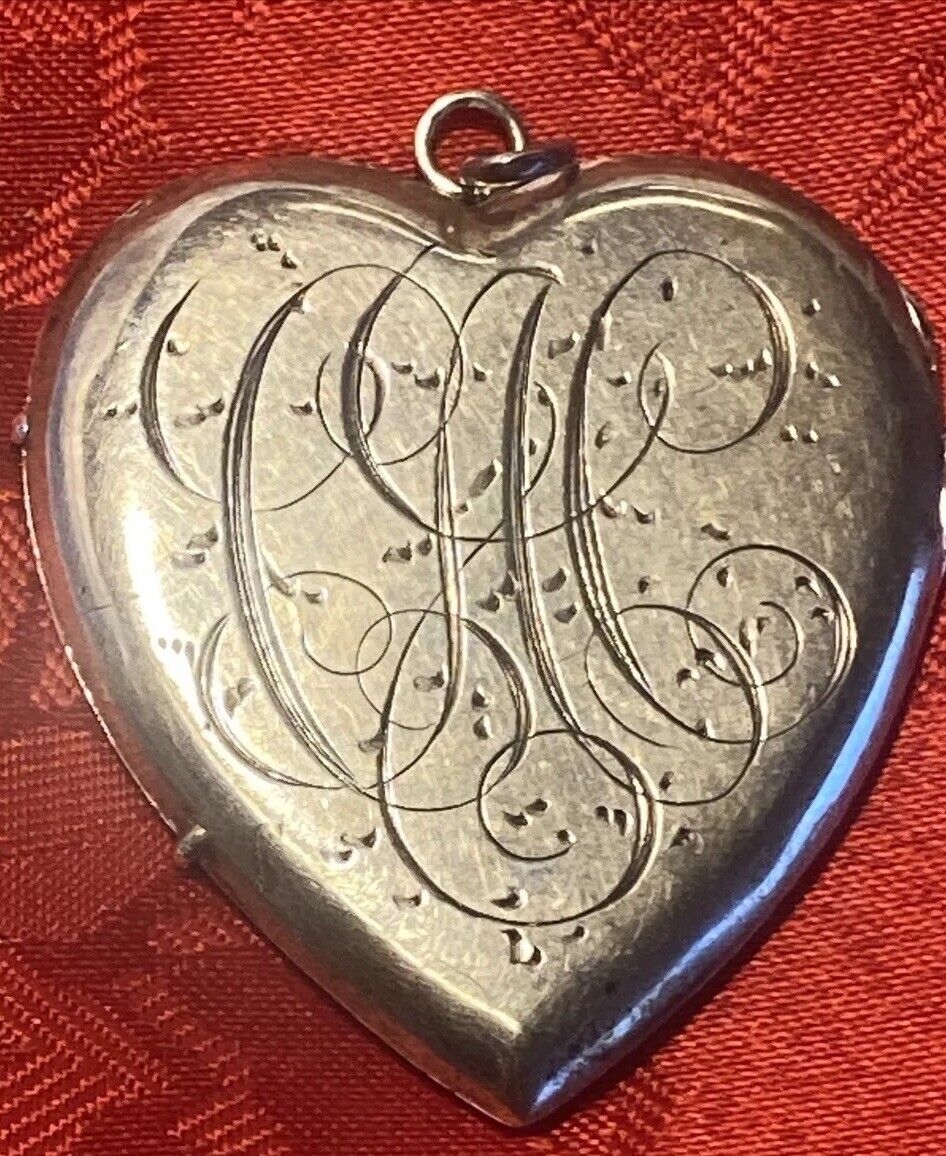 Victorian Antique 1800's Locket Mourning Necklace Photo/Hair Monogram BIG HEART