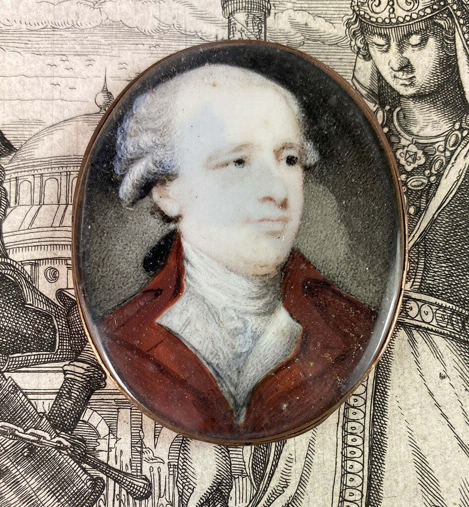 Antique 18th C Georgian Portrait Miniature Set in 18k Bracelet or Necklace Clasp