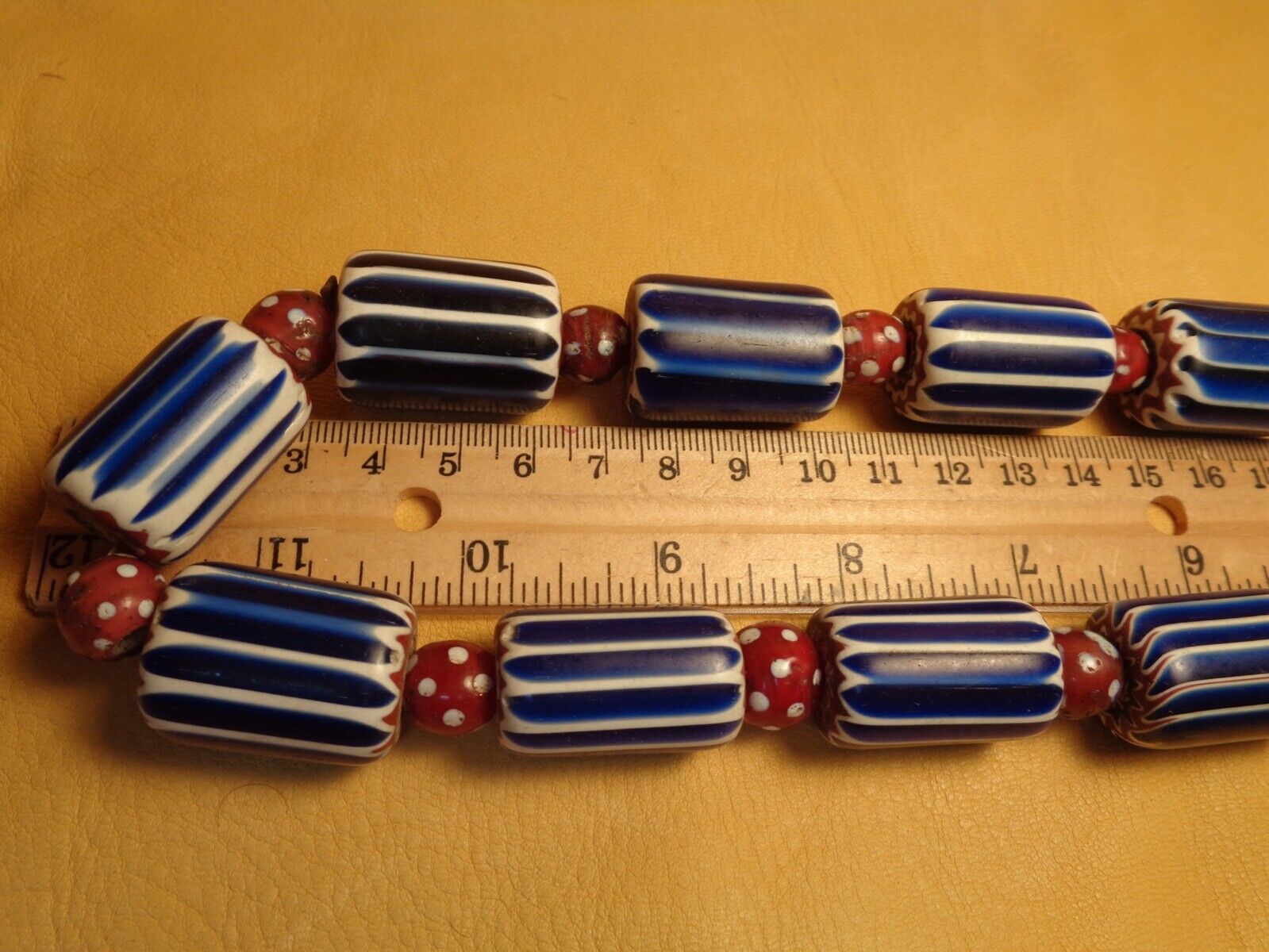 Strand Blue & White Chevron & Spotted Red White Heart Beads Trade Beads 1700's