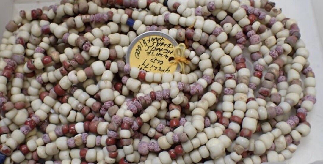 white heart trade beads 1700s Total Of  8 Strands 28” Each