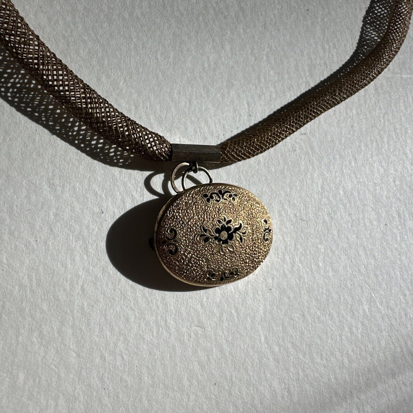 Antique 1800's Woven Hair 22" Necklace With Gold Hinges And Pendant