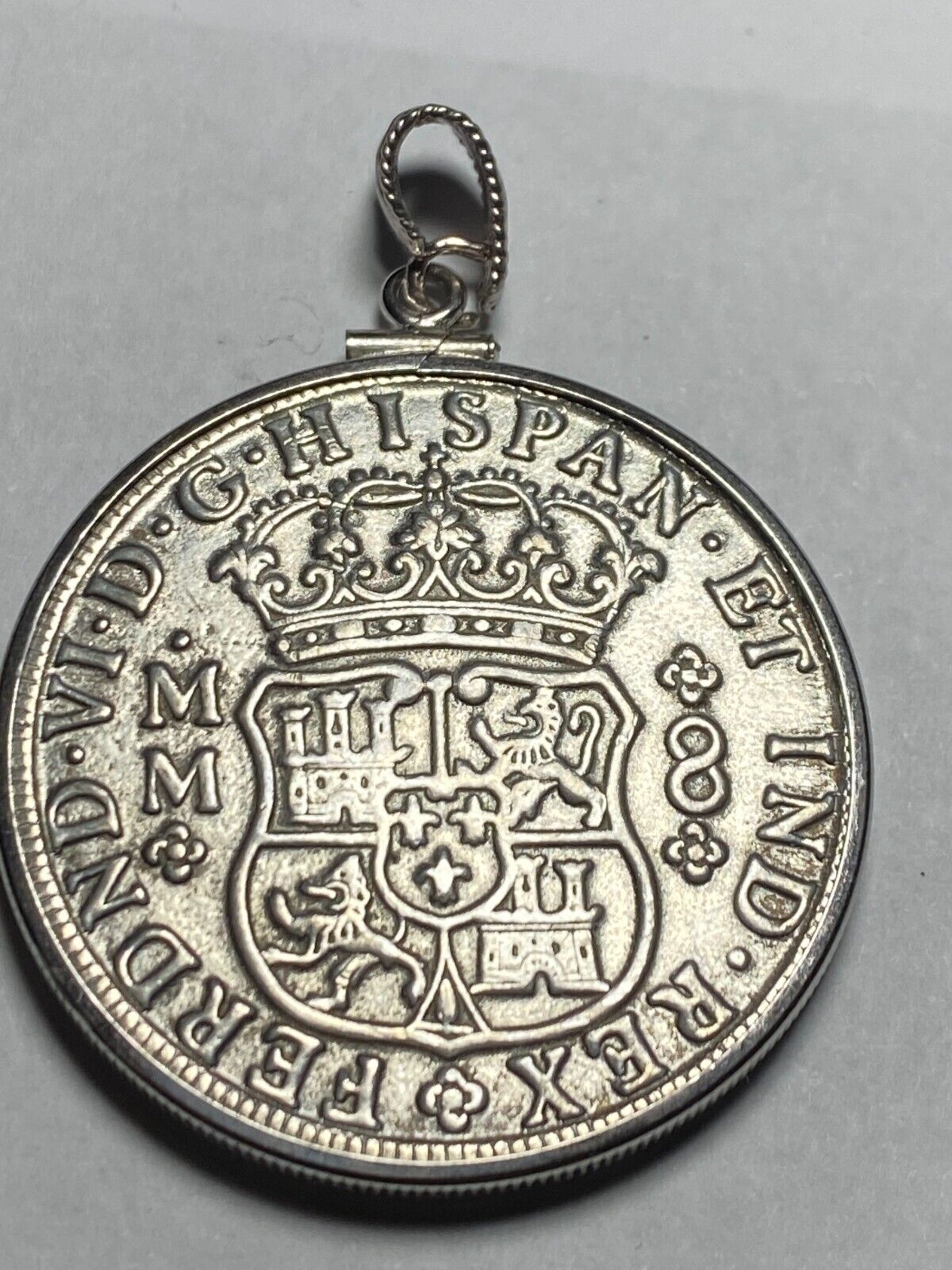 Cool Huge VTG Replica Coin 1700s Mexican Reale Pendant Set in Sterling Silver