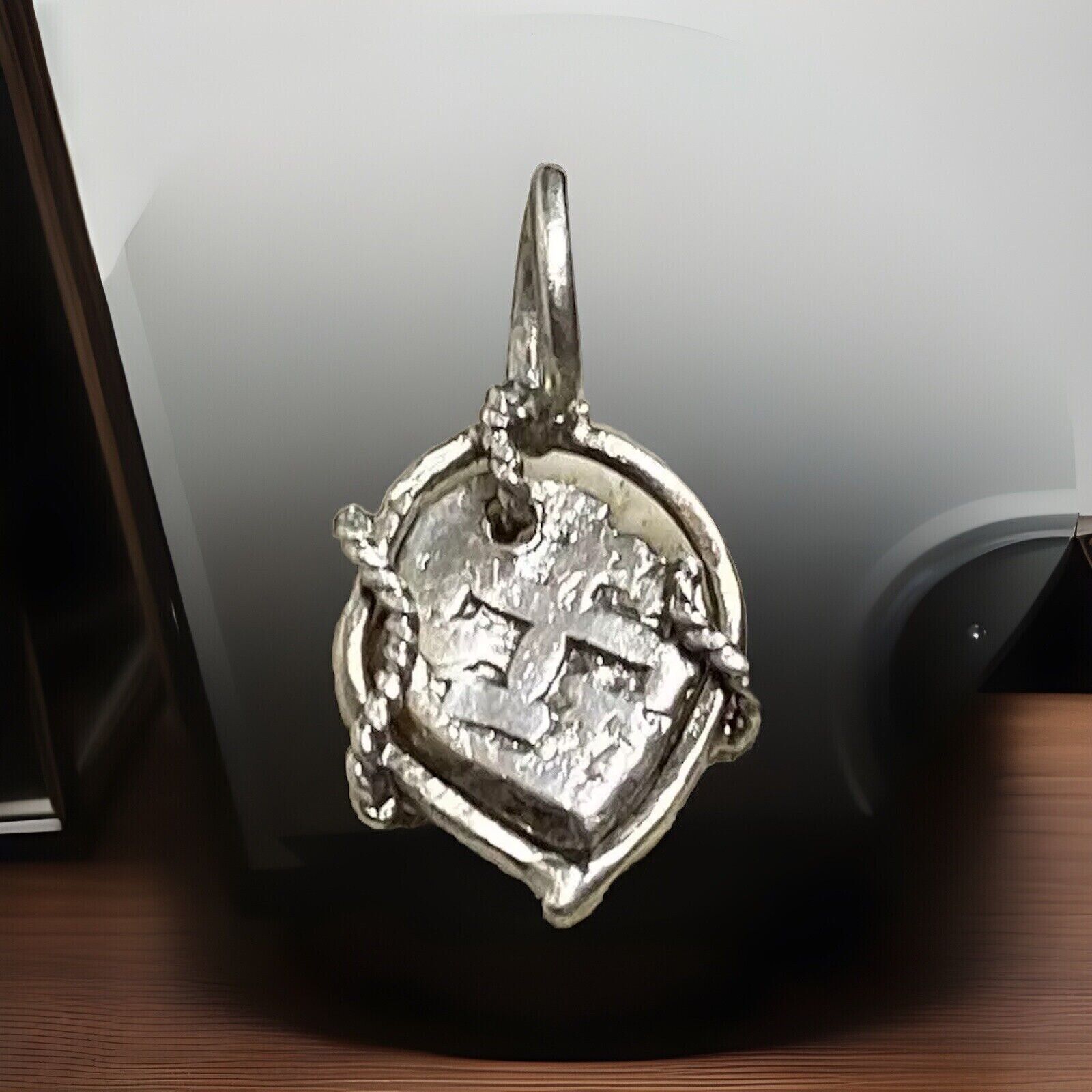 Authentic Spanish-Colonial Half-Real Silver Shipwreck Cob Coin in Bezel Pendant