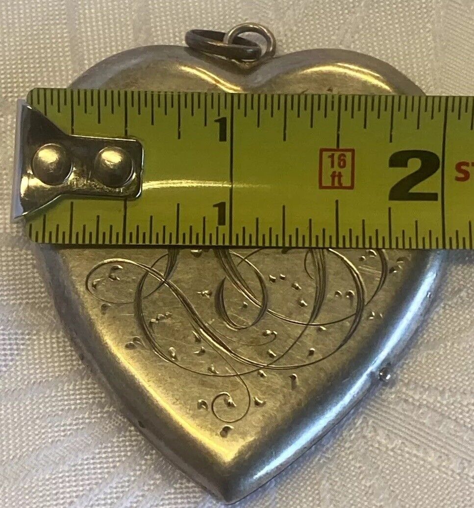Victorian Antique 1800's Locket Mourning Necklace Photo/Hair Monogram BIG HEART