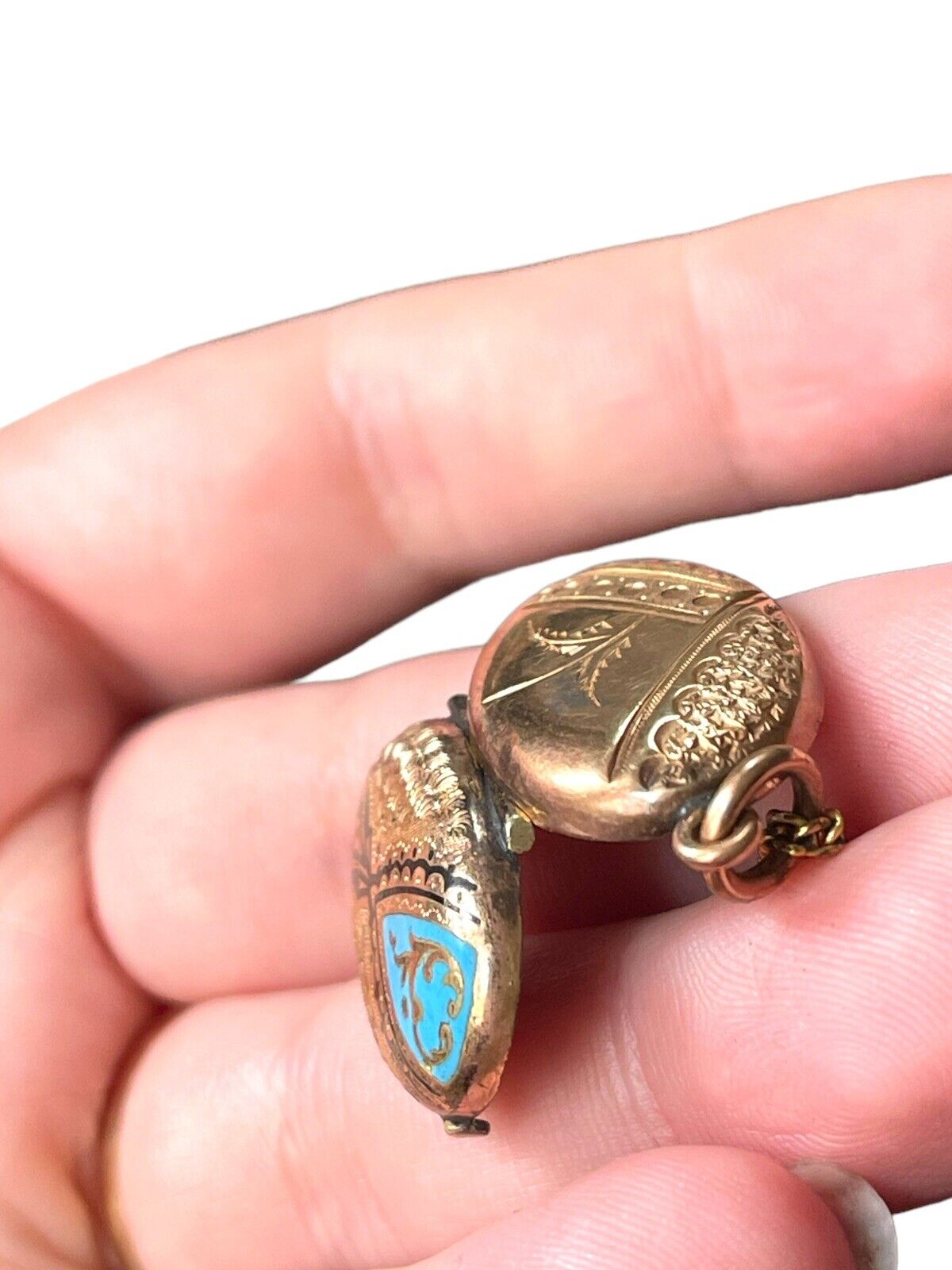 Antique Victorian 1800’s Taille D'epargne Photo Locket Enamel Necklace