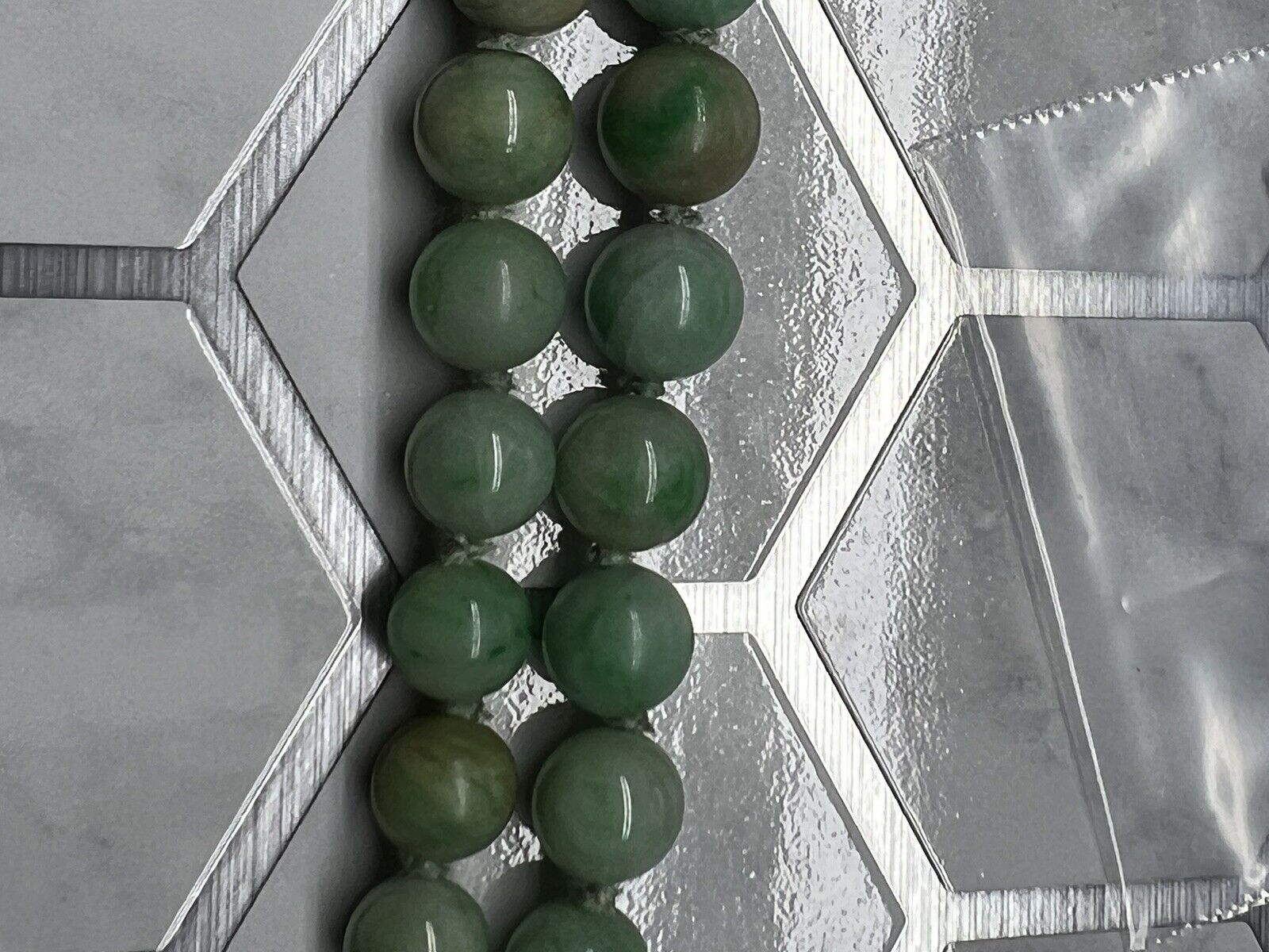 17 Inch 1800’s Applegreen Jadeite Graduated Double Strand Necklace 3.9 X 9.3 mm 