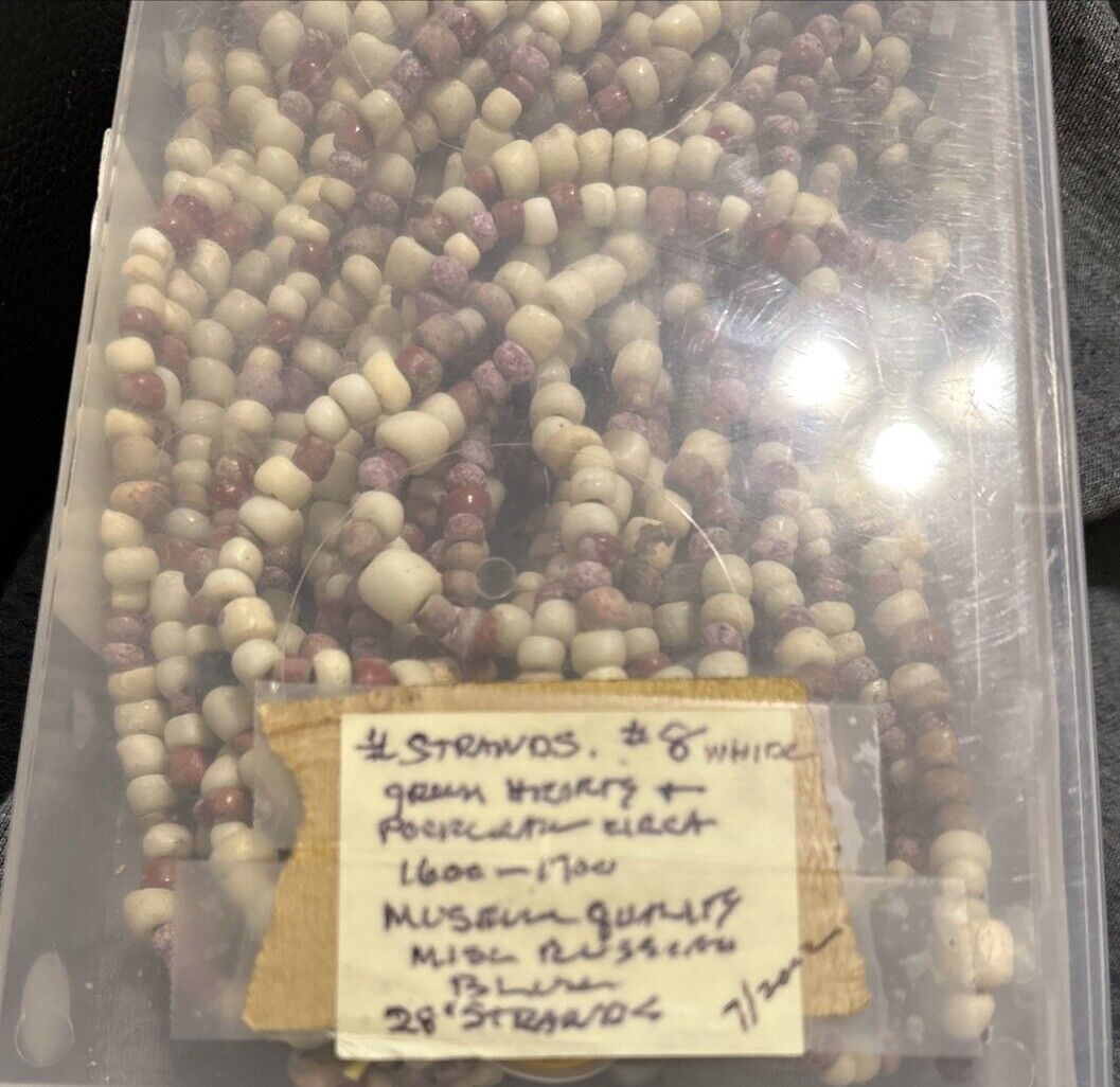 white heart trade beads 1700s Total Of  8 Strands 28” Each