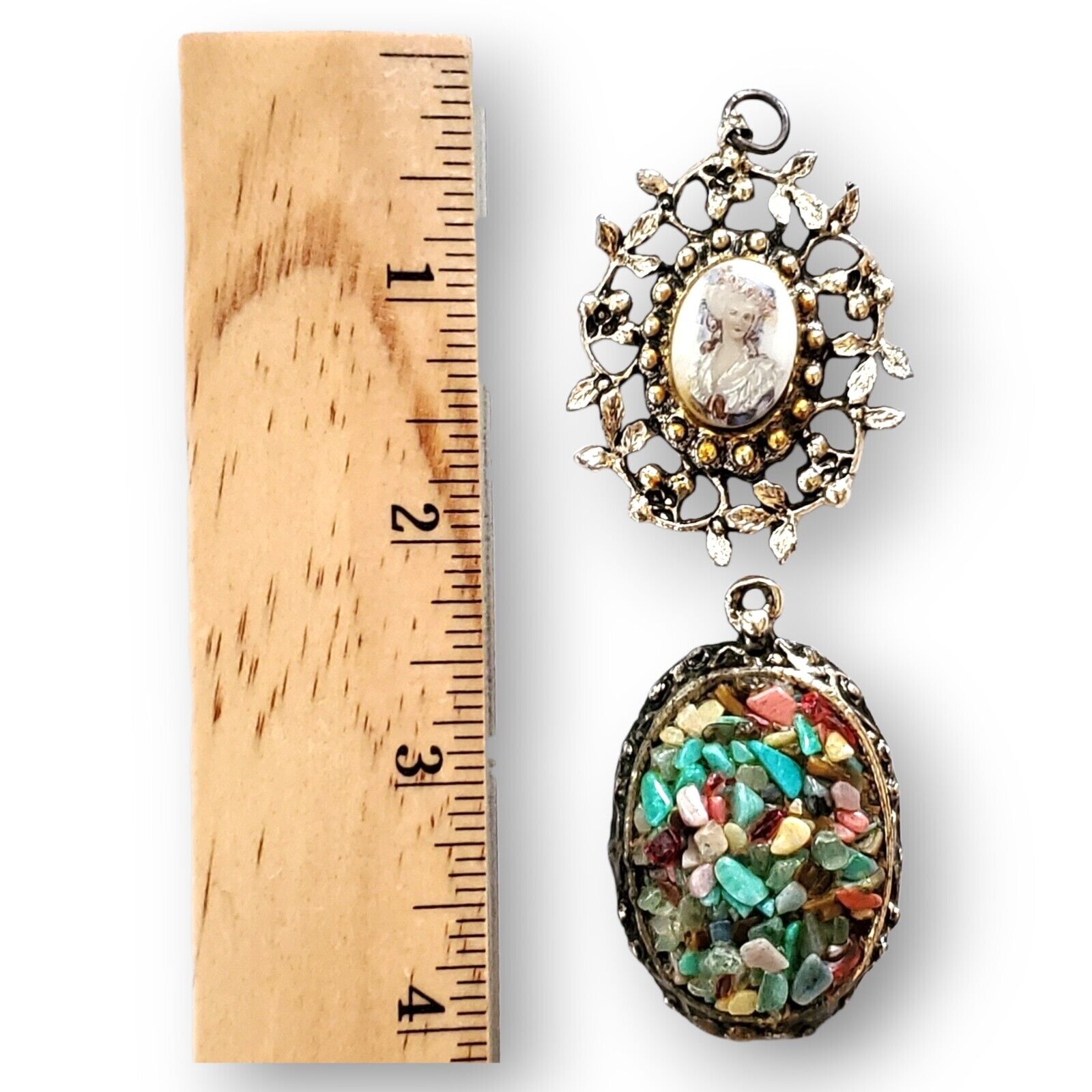 Vintage Collectable Artisan Silver Marie Antoinette & Multistone Pendant Lot 2 