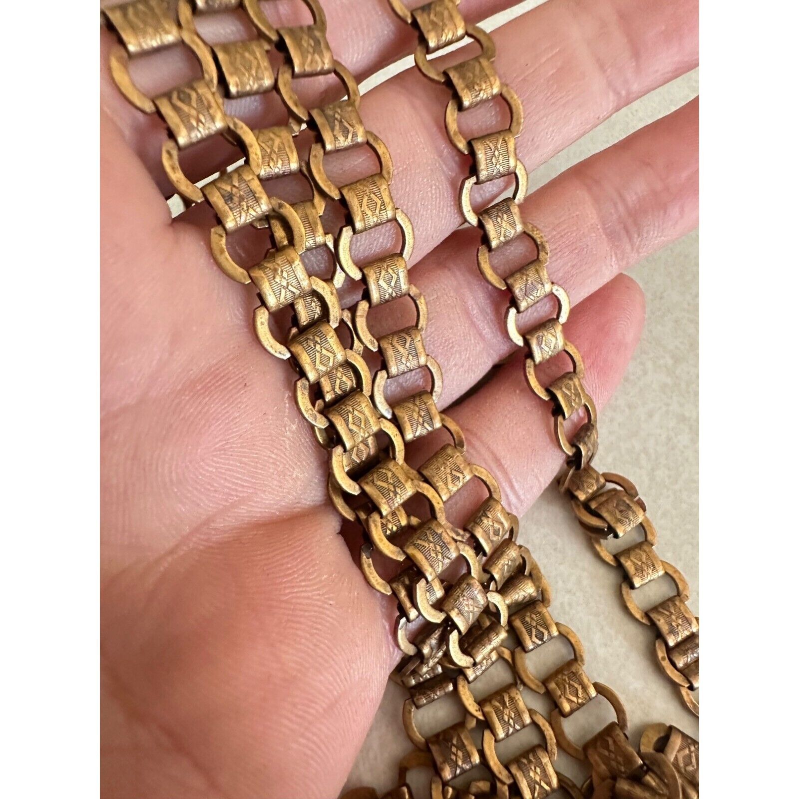 Antique Victorian 1800s rose gold filled book chain link extra long 60" necklace