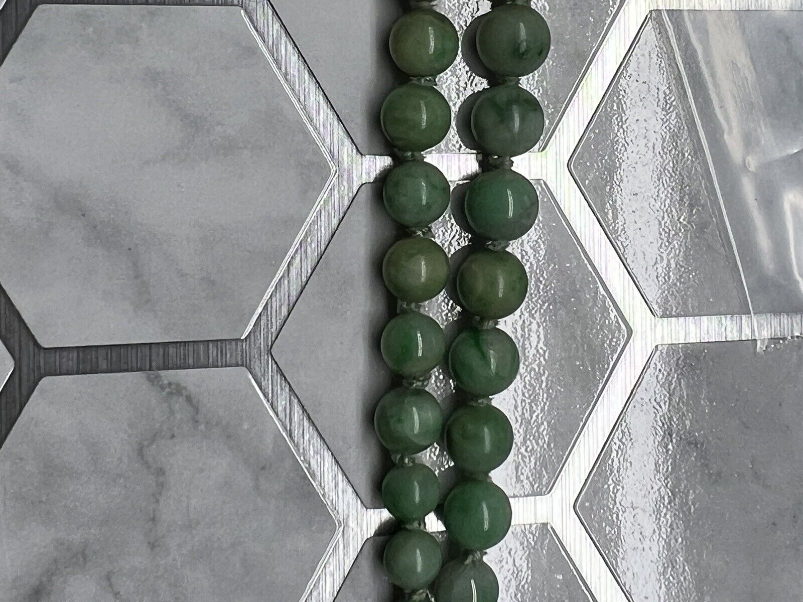 17 Inch 1800’s Applegreen Jadeite Graduated Double Strand Necklace 3.9 X 9.3 mm 
