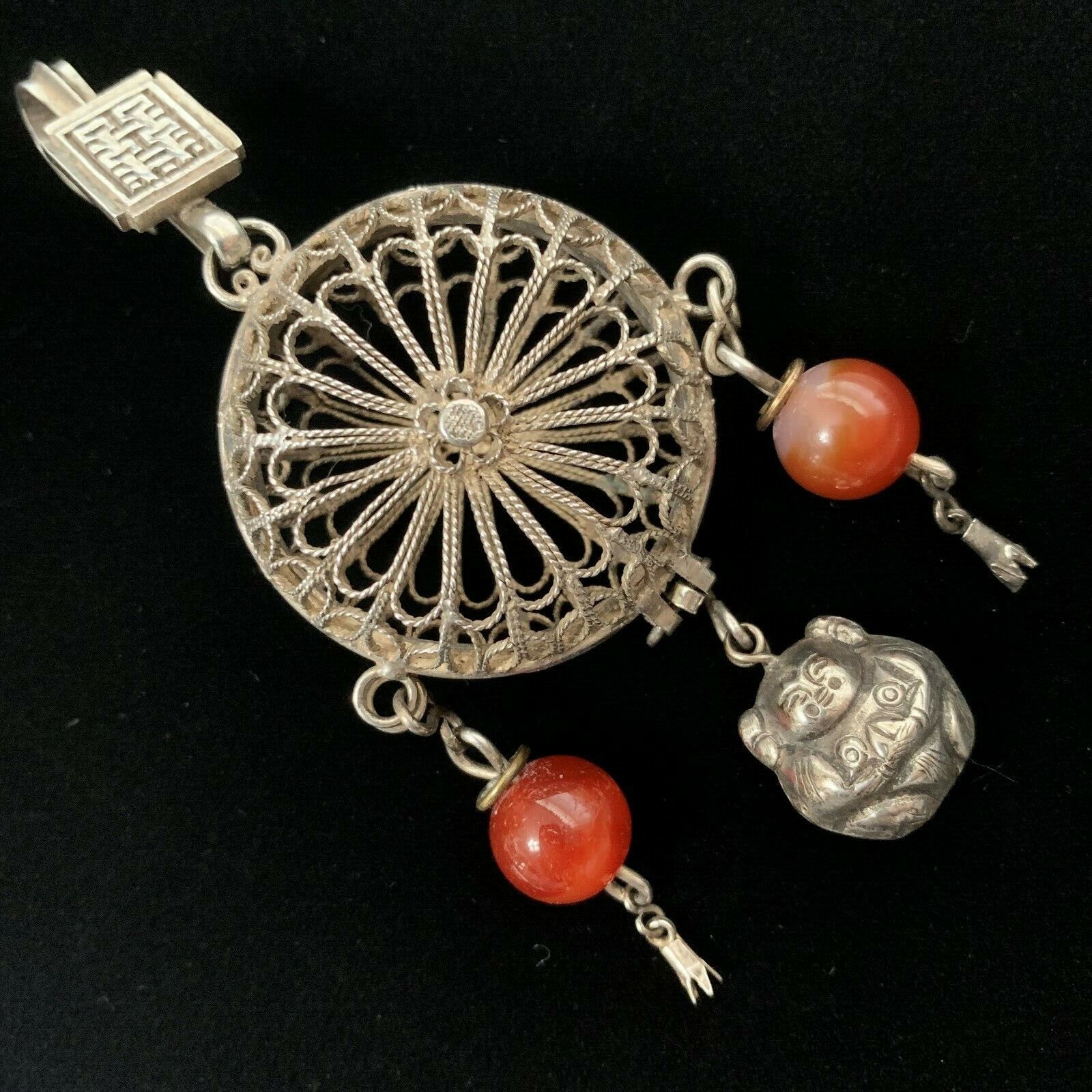 ANTIQUE 1800’s ESTATE STERLING SILVER CHINESE PERFUME NECKLACE BELT SASH PENDANT