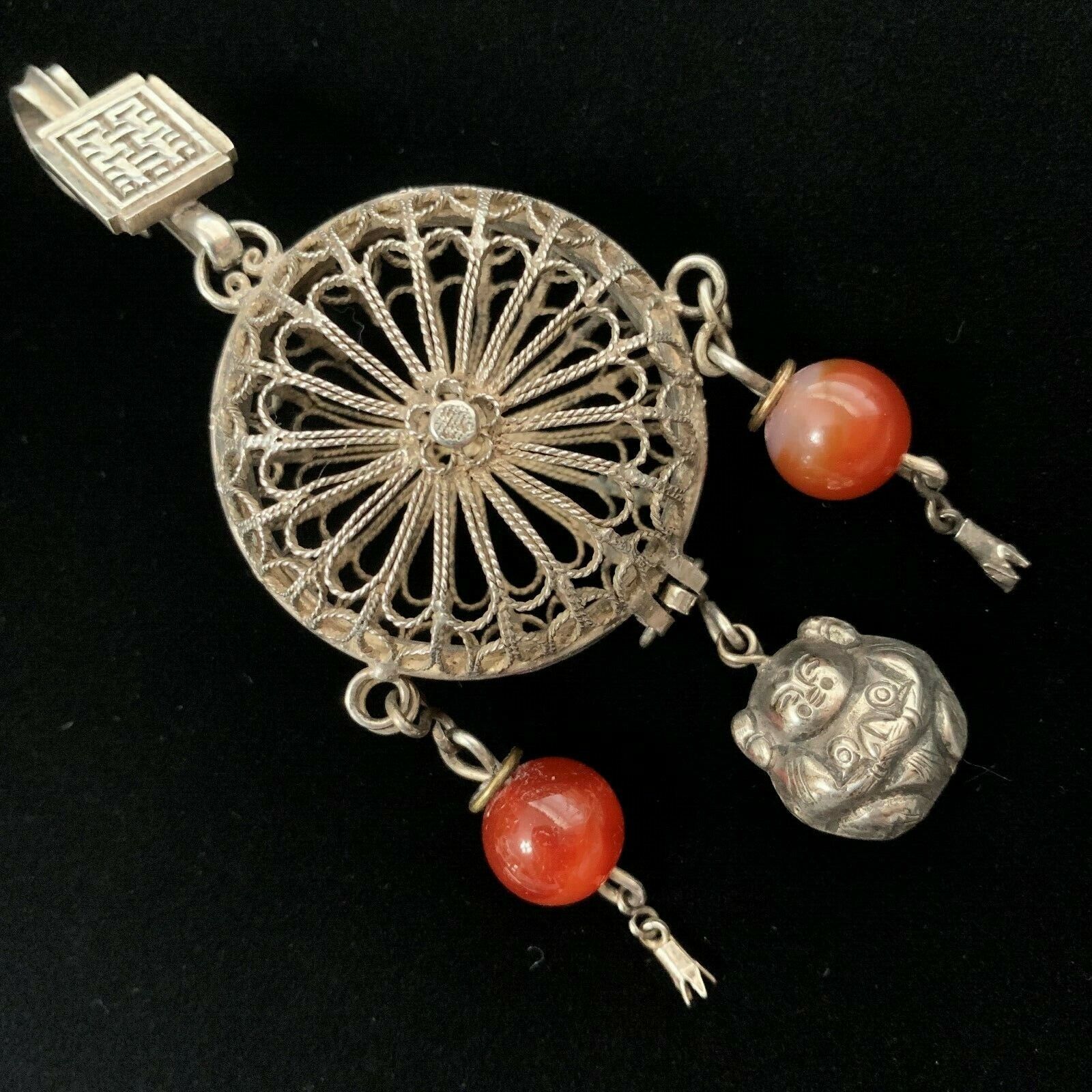 ANTIQUE 1800’s ESTATE STERLING SILVER CHINESE PERFUME NECKLACE BELT SASH PENDANT