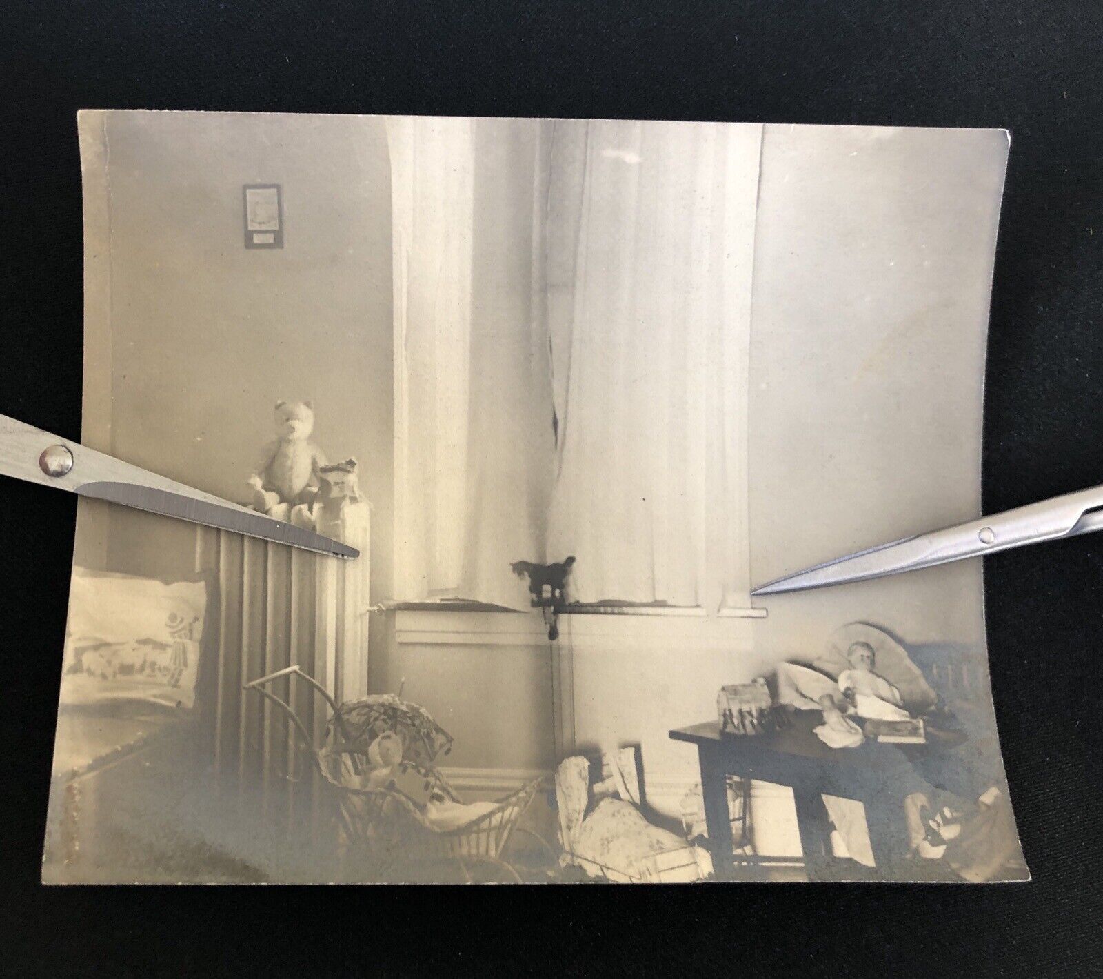 Antique 1900s Victorian Child's Bedroom or Toy Play Room Dolls Teddy Bear Photo