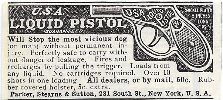Vintage Antique 1900's Toy Squirt Water Gun - U.S.A. Liquid Pistol - 1904 Art AD