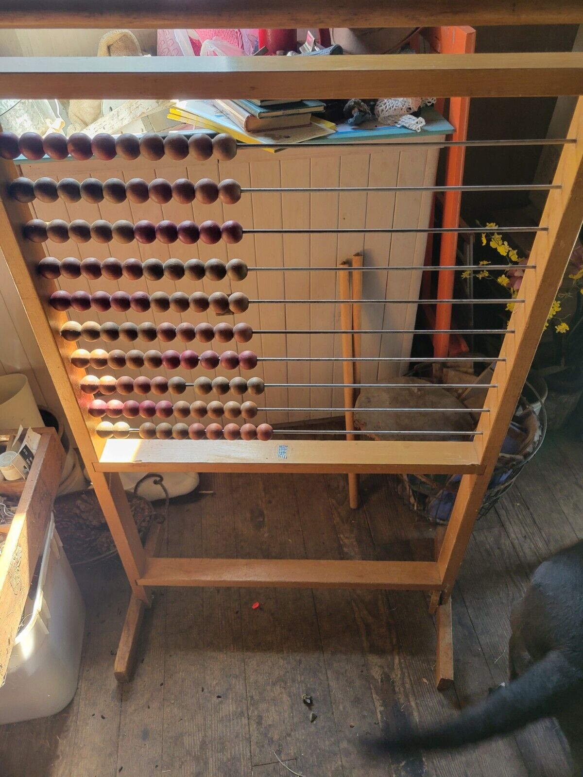 Vintage Milton Bradley Wooden Free Standing Abacus, Tall, Great Condition. RARE!