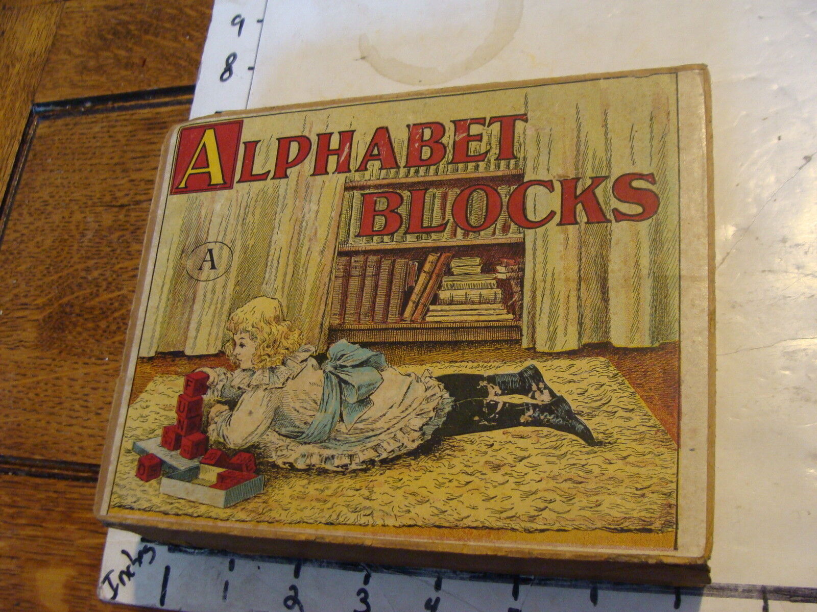 Early set of Embossed ALPHABET BLOCKS in box, set of 12, early 1900's