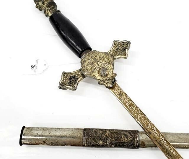 Late 1800's Antique T.C. Gleason KoC Engraved Knights Sword