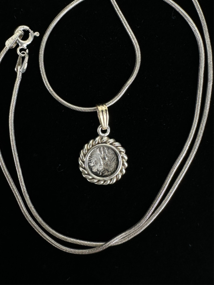 Antique 1500s/1700s Half Spain Reale Silver Coin Pendant Necklace 18”