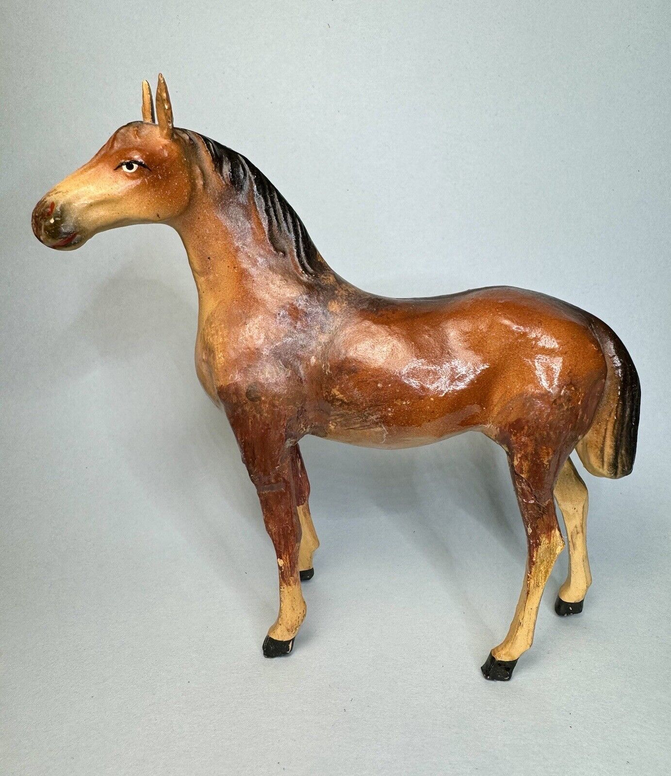 Vintage German Composition Putz Stick Leg Horse Large