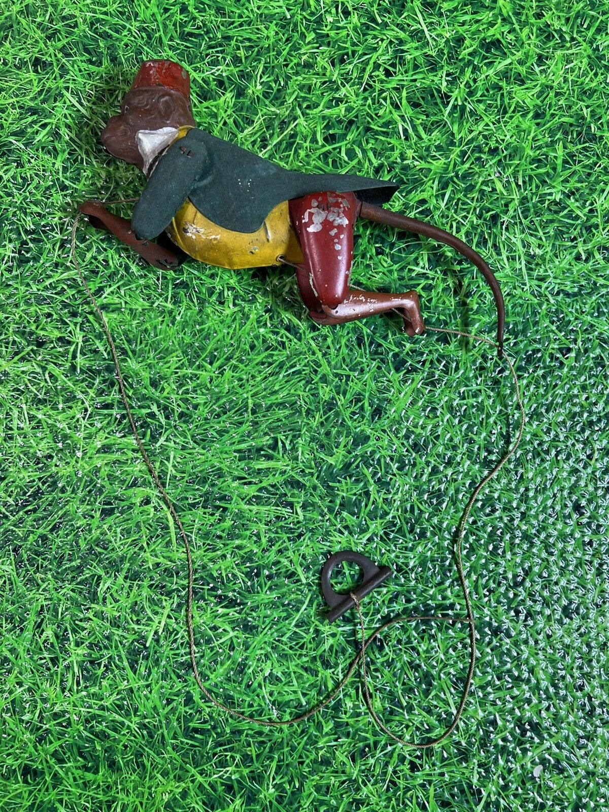 Early VINTAGE Unmarked Old LEHMANN TIN TOY CLIMBING MONKEY 1900’s Flocked Jkt.