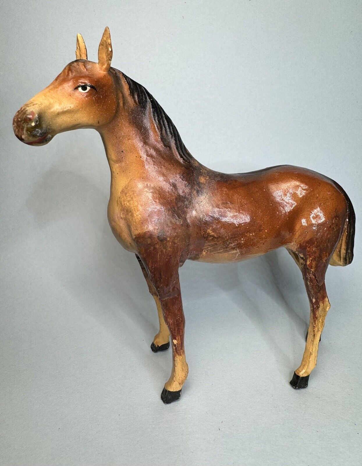 Vintage German Composition Putz Stick Leg Horse Large