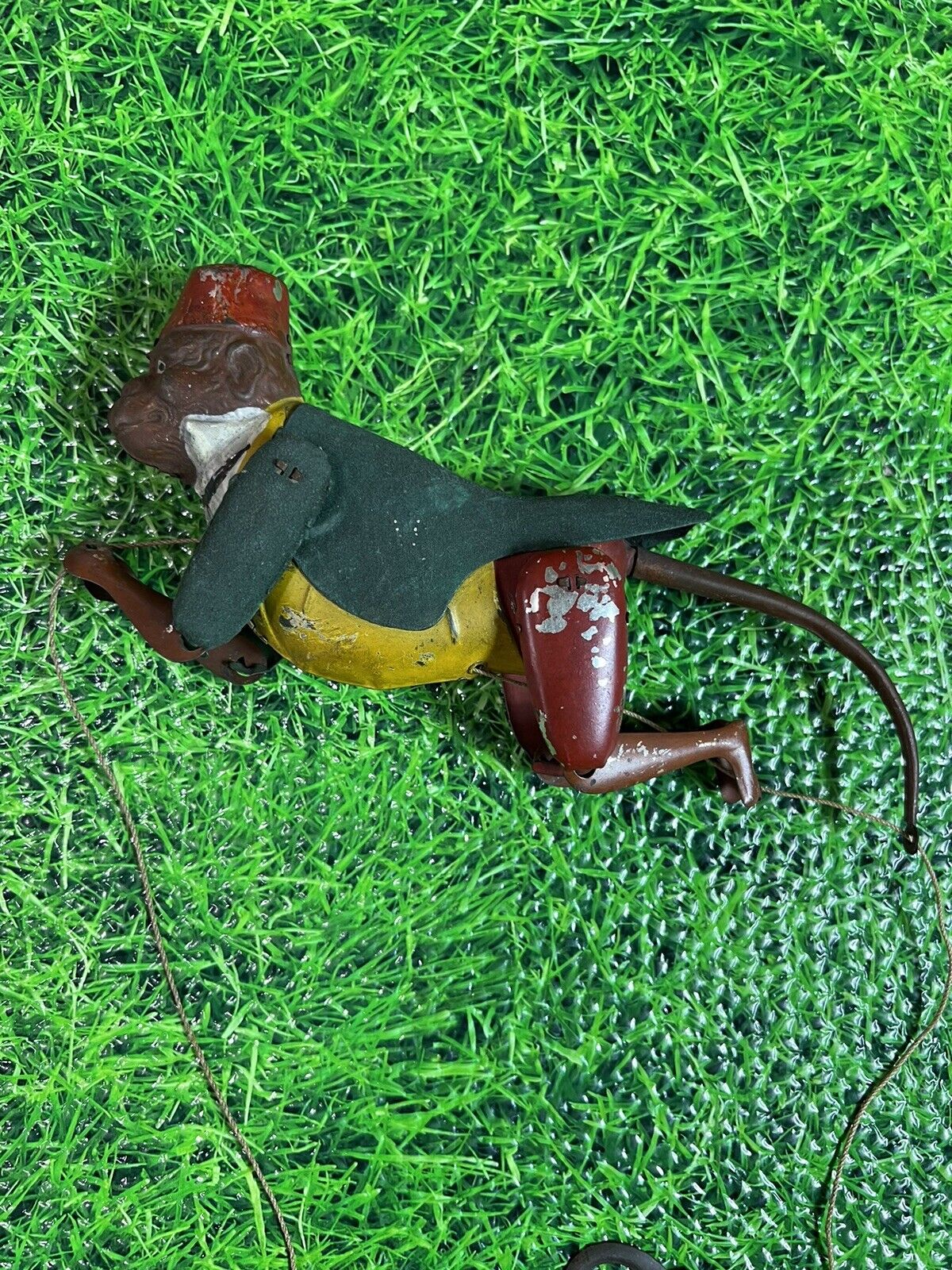 Early VINTAGE Unmarked Old LEHMANN TIN TOY CLIMBING MONKEY 1900’s Flocked Jkt.