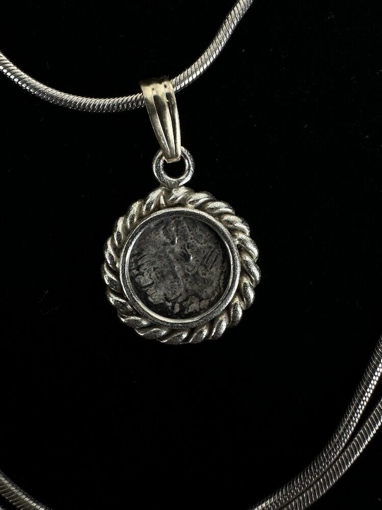 Antique 1500s/1700s Half Spain Reale Silver Coin Pendant Necklace 18”