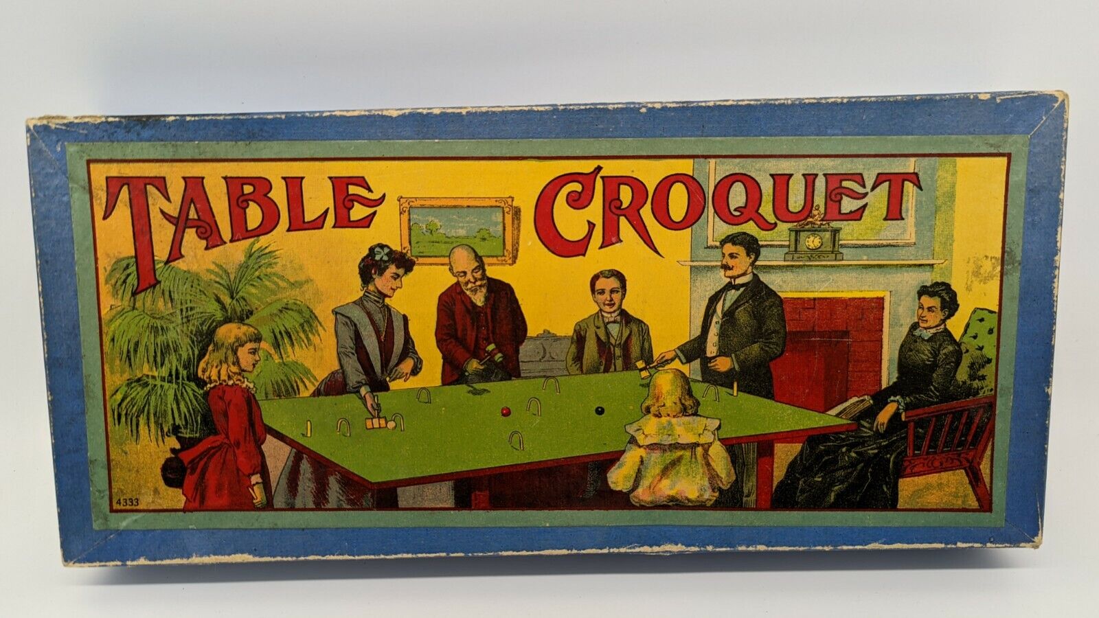 Antique Table Croquet Tabletop 4333 complete wood early 1900s cardboard box 